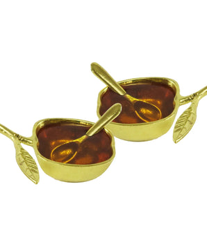 GOLD SALT APPLE DISH W/ SPOON S/2 SPH806