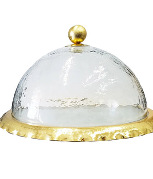 Glass Cake Dome Plate With Gold Border MGC032