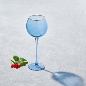 PLATIMUM BLUE W/ GOLD RIM BALL WINE GLASS 17oz S/6 VD-P17-BL