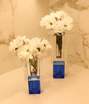 Crystal Bud Vase W/ Blue Base  VBV5054