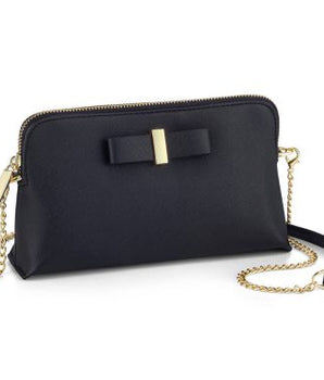 BLACK LEATHER BOW EVENING BAG