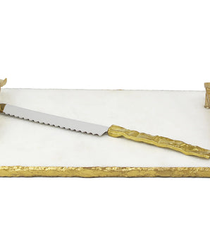 White Marble Challah Board W/ Gold Handles JKGCTK21