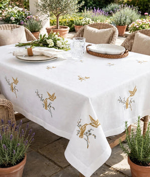 2 BIRD ON BRANCH METALLIC TABLECLOTH