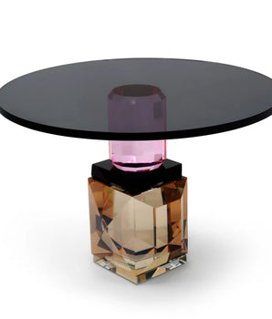 Crystal Cake Plate Black W/ Amber & Pink Base VCP4076