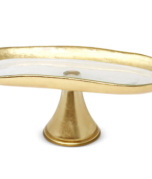 FOOTED GLASS TRAY W/ GOLD BRUSHED RIM CFT4471