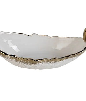 White Porcelain Boat Dish W/ Gold Edge WBD4558