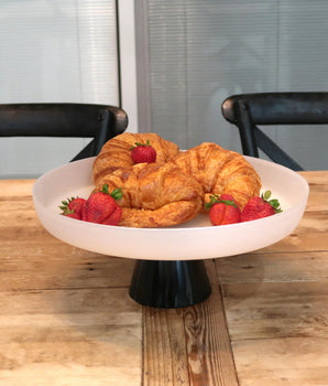 White Glass Cake Plate Black Stem CP3564