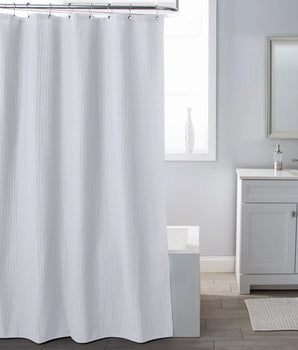 White Belgian Waffle Shower Curtain 205803-WHT