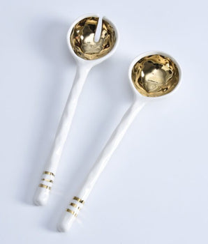 Porcelain Salad Server Set White - Gold CER-2632-WG