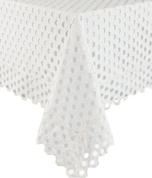 EYELET HEXAGON WHITE TABLECLOTH