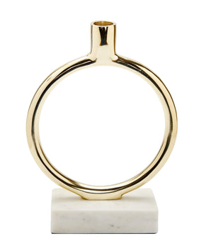 Gold Circular Taper Candle Holder on Marble Base 9.75"H TCH3379