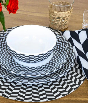 BL/WH CHEVRON 6" BOWL MELAMINE S/4 MB60003