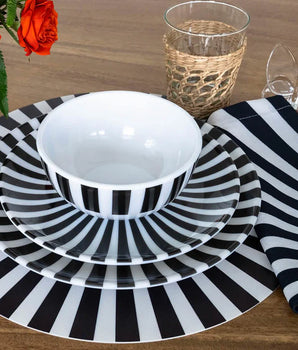 BL/WH STARBURST 6" BOWL MELAMINE S/4 MB60002