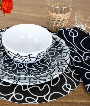 BL/WH SQUIGGLY 9" SALAD PLATES MELAMINE S/4  MS90007