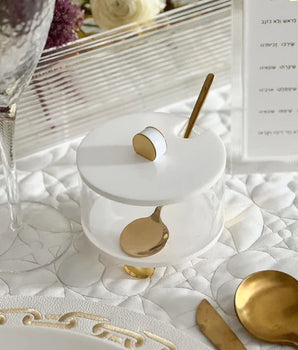 DISH WITH LID AND METAL SPOON J-TDT-1-GD