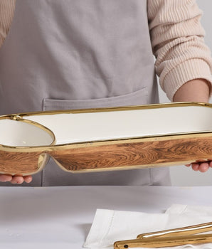 Wood Look Porcelain Chip & Dip Bowl MAD4009G