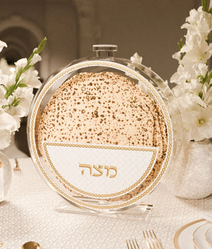 Woven leather standing matzah box - Gold  MBRSL03G