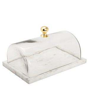 Rectangular Marble Cake Dome With gold Knob MCD2118