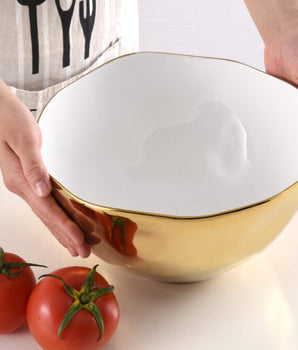 Porcelain Ex Large Bowl White / Gold MON2597WG