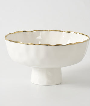 FOOTED BOWL WHITE W/ GOLD RIM MEDIUM POR0021WG