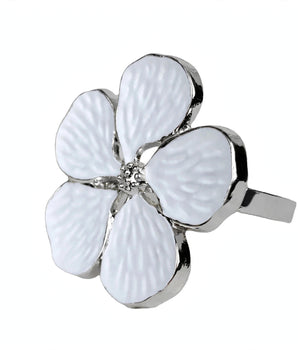 WHITE DAISY NAPKIN RING W/ SILVER RIM NR1196S