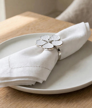 WHITE DAISY NAPKIN RING W/ SILVER RIM NR1196S