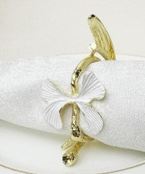 GOLD BRANCH W/ WHITE FLOWER NAPKIN RING NR1201