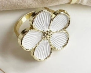 GOLD WHITE FLOWER NAPKIN RING NR1206
