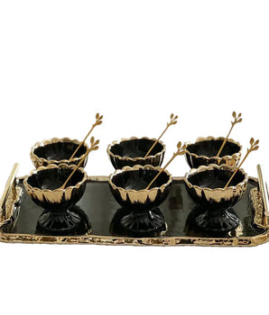 Dessert Mugs W/ Tray Black / Gold 6PC J-ICMT-BLK-GD
