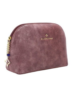 LEATHER PURPLE 2PC COSMETIC BAG SET