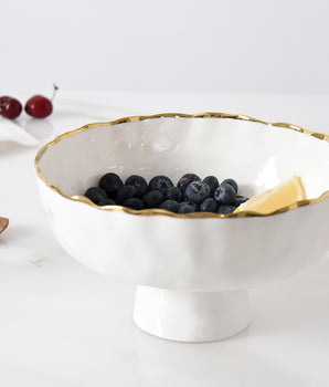 FOOTED BOWL WHITE W/ GOLD RIM SMALL  POR0020WG