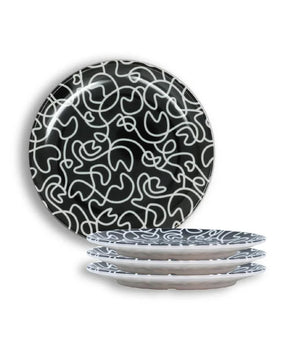 BL/WH SQUIGGLY 9" SALAD PLATES MELAMINE S/4  MS90007