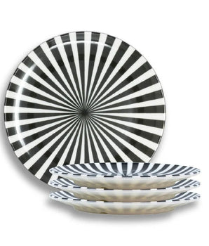 BL/WH STARBURST 11" DINNER PLATE MELAMINE S/4 MD110002