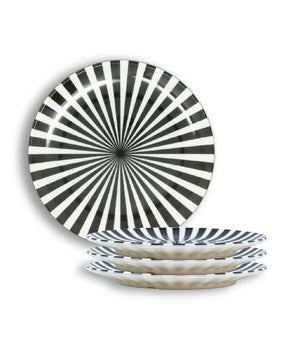 BL/WH STARBURST 9" SALAD PLATE MELAMINE S/4 MS90002