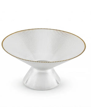 FOOTED GLASS RIBBED BOWL W/GOLD RIM VFB5105