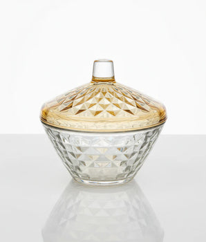 GLASS JAR W/DIAMOND CUT AMBER COVER VGJ5502