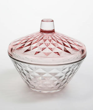 GLASS JAR W/DIAMOND CUT PINK COVER VGJ5504