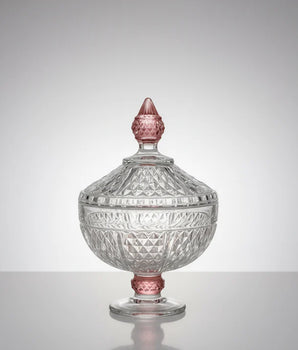 FOOTED GLASS JARW/DIAMOND CUT PINK VGJ5604