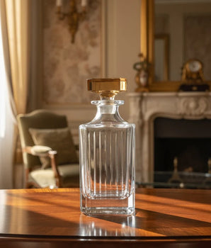 SQUARE LIQUOR BOTTLE W/AMBER DIAMOND COVER VLD4256