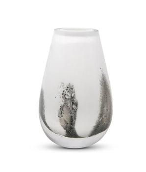 WHITE GLASS BUD VASE W/ BLACK STROKES VMV5006