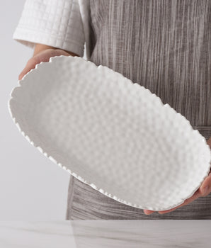 MELAMINE WHITE HAMMERED SMALL SERVING PLATTER WAV1139