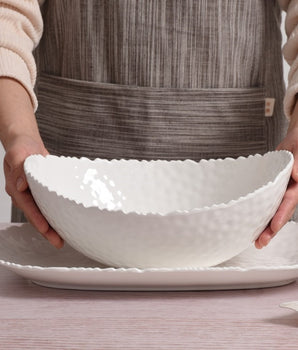 WHITE MELAMINE HAMMERED LARGE OVAL BOWL WAV2018