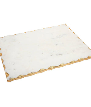 White Marble Challah Board W/ Gold Edge 16x12 61865