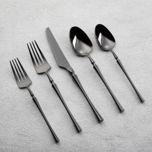 IRENE SHINY BLACK FLATWARE S/4 VF-35-IB