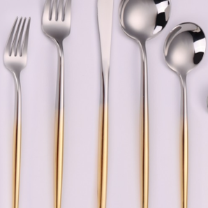 Vera Shiny Silver Ombre W/ Gold Handle Flatware S/4 VF-15-VGS