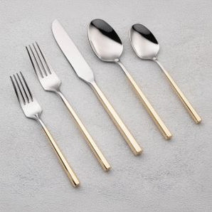 SUTHERLAND SHINY SILVER W/ GOLD HANDLES FLATWARE S/4 VF-75-SGS-SET