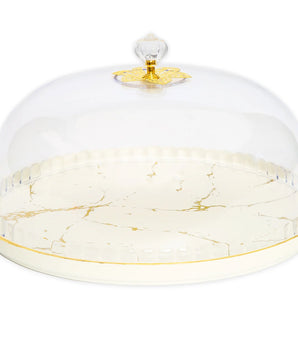 White Porcelain Cake Dome W/G Design WPC2091