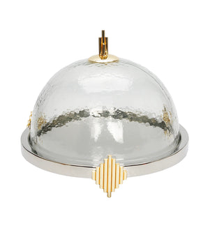 Glass Cake Dome SS Base W/ Gold Symmetrical Design TCD3346