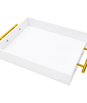 Acrylic Tray White W/ Gold Handles 10"x12" VS-10-12W