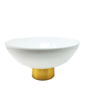 White Glass Bowl W/ Gold Base CRB813W